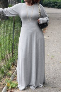 Grey Casual Solid Color Basic O Neck Long Plus Size Dresses