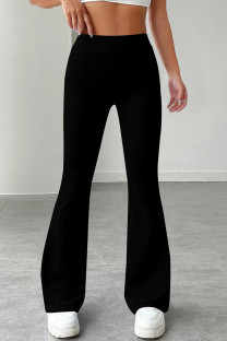 Black Casual Solid Color Patchwork Regular Mid Waist Speaker Patchwork Bottoms