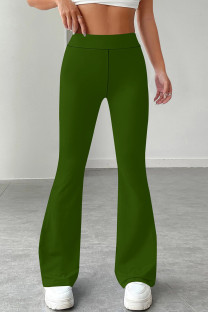 Army Green Casual Solid Color Patchwork Regular Mid Waist Speaker Patchwork Bottoms