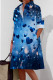 Dark Blue Casual Print Buckle Patchwork Shirt Collar Shirt Dresses