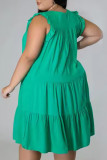 Deep Pink Casual Solid Color Patchwork O Neck Straight Dresses