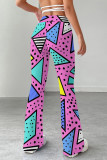 Rose Red Casual Print Patchwork Regular Mid Waist Speaker Full Print Bottoms