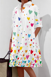 Colour Casual Print Pocket Buckle Patchwork Shirt Collar Shirt Dresses