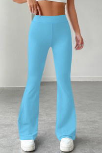 Sky Blue Casual Solid Color Patchwork Regular Mid Waist Speaker Patchwork Bottoms
