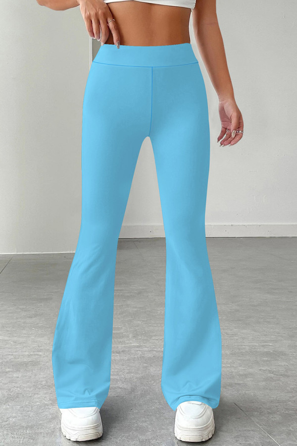 Sky Blue Casual Solid Color Patchwork Regular Mid Waist Speaker Patchwork Bottoms