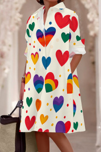 Milky Casual Print Pocket Buckle Patchwork Shirt Collar Shirt Dresses