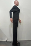 Red Casual Solid Color Patchwork Oblique Collar Long Sleeve Two Pieces