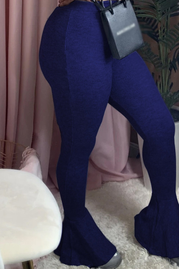 Tibetan Blue Casual Solid Color Patchwork Bodycon Speaker Patchwork Bottoms