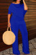 Royal Blue Casual Solid Color Patchwork Oblique Collar Long Sleeve Two Pieces