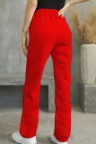 Red Casual Letters Draw String Pocket Patchwork Regular Mid Waist Conventional Positioning Print Bottoms