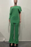 Red Casual Solid Color Patchwork Oblique Collar Long Sleeve Two Pieces