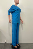 Red Casual Solid Color Patchwork Oblique Collar Long Sleeve Two Pieces