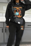 Rose Red Casual Print Pocket Patchwork O Neck Long Sleeve Two Pieces