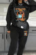 Black Casual Print Pocket Patchwork O Neck Long Sleeve Two Pieces