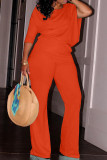 Red Casual Solid Color Patchwork Oblique Collar Long Sleeve Two Pieces