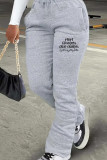 Red Casual Letters Draw String Pocket Patchwork Regular Mid Waist Conventional Positioning Print Bottoms