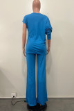 Red Casual Solid Color Patchwork Oblique Collar Long Sleeve Two Pieces