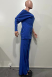 Red Casual Solid Color Patchwork Oblique Collar Long Sleeve Two Pieces