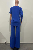 Red Casual Solid Color Patchwork Oblique Collar Long Sleeve Two Pieces