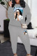 Grey Casual Print Pocket Patchwork O Neck Long Sleeve Two Pieces