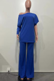Red Casual Solid Color Patchwork Oblique Collar Long Sleeve Two Pieces