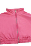 Pink Casual Solid Color Pocket Patchwork Zipper Zipper Collar Long Sleeve Two Pieces