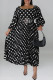 Black Casual Polka Dot Patchwork Backless With Belt Square Neck Long Plus Size Dresses