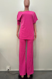 Red Casual Solid Color Patchwork Oblique Collar Long Sleeve Two Pieces