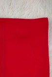 Red Casual Letters Draw String Pocket Patchwork Regular Mid Waist Conventional Positioning Print Bottoms