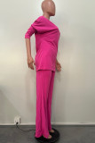 Red Casual Solid Color Patchwork Oblique Collar Long Sleeve Two Pieces