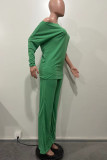 Red Casual Solid Color Patchwork Oblique Collar Long Sleeve Two Pieces