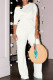 White Casual Solid Color Patchwork Oblique Collar Long Sleeve Two Pieces