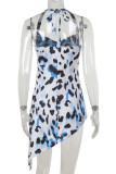 Leopard Print Sexy Print Patchwork Backless Halter Irregular Dresses