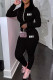 Black Casual Letters Pocket Patchwork Zipper Hooded Long Sleeve Two Pieces