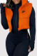 Orange Casual Letter Print Zipper Turndown Collar Tops
