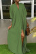 Green Casual Solid Patchwork Buckle V Neck Straight Dresses