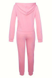 Pink Casual Letters Pocket Patchwork Zipper Hooded Long Sleeve Two Pieces