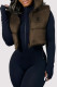 Coffee Casual Letter Print Zipper Turndown Collar Tops