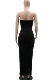 Red Sexy Backless Slit Hot Drill Strapless Long Dresses