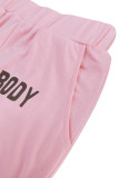 Pink Casual Letters Pocket Patchwork Zipper Hooded Long Sleeve Two Pieces