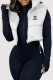 White Casual Letter Print Zipper Turndown Collar Tops