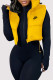 Yellow Casual Letter Print Zipper Turndown Collar Tops