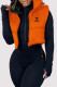 Orange Casual Letter Print Zipper Turndown Collar Tops