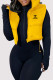 Yellow Casual Letter Print Zipper Turndown Collar Tops
