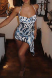 Leopard Print Sexy Print Patchwork Backless Halter Irregular Dresses