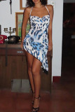 Leopard Print Sexy Print Patchwork Backless Halter Irregular Dresses