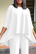 White Casual Solid Color Patchwork O Neck Tops