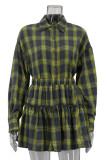 Yellow Casual Plaid Buckle Patchwork Turndown Collar Long Sleeve Two Pieces