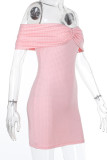 Pink Celebrities Solid Color Patchwork Backless Sequined Off Shoulder Wrapped Skirt Dresses