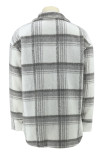 Light Gray Casual Plaid Pocket Buckle Patchwork Boat Neck Outerwear